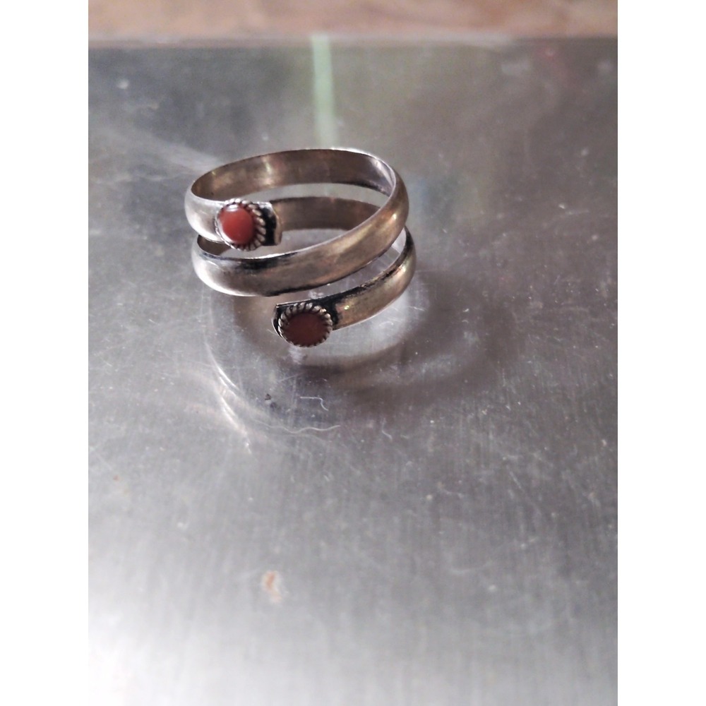 925 Sterling Silver Spiral Bypass Ring Red Stone Size 4.5-5 Small Fine Jewelry